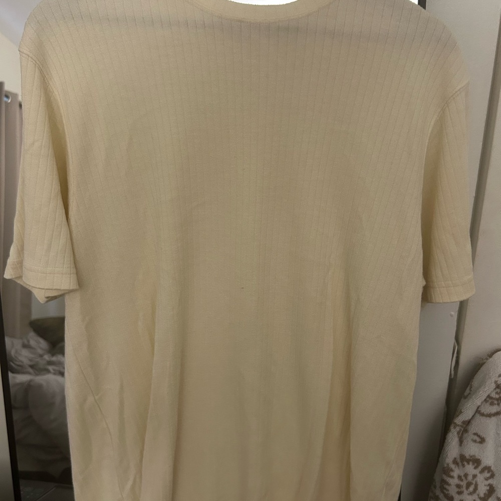 Perry Ellis Cream Ribbed Short Sleeve Shirt